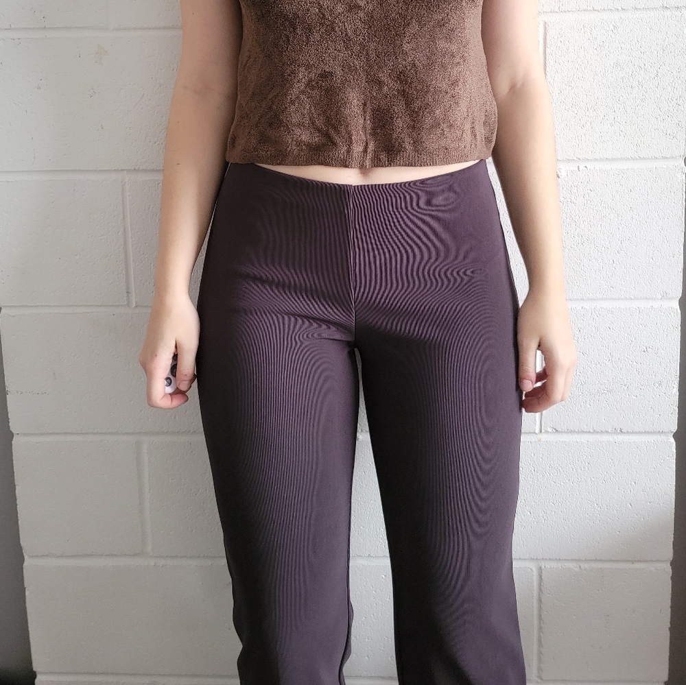 Cleo High Waisted Stretchy Dress Pants Deep Purple Brown